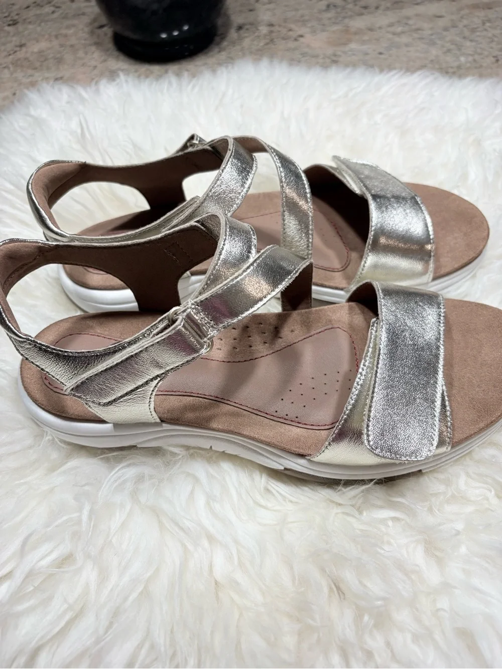 Women's Silver Adjustable Comfort Sandals
